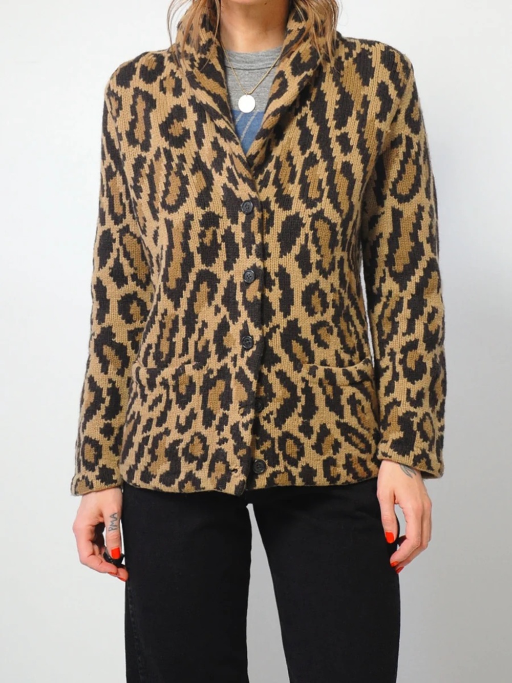 LAUREN Ralph Lauren /// Women’s Hand Knit Wool Leopard Cardigan - Size Small